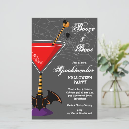 Booze en Boos Martini Budget Halloween Uitnodiging (Staand voorkant)