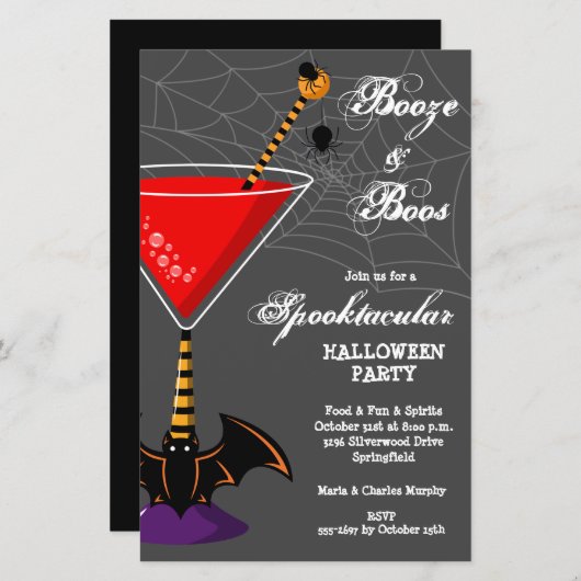 Booze en Boos Martini Budget Halloween Uitnodiging (Voorkant / Achterkant)