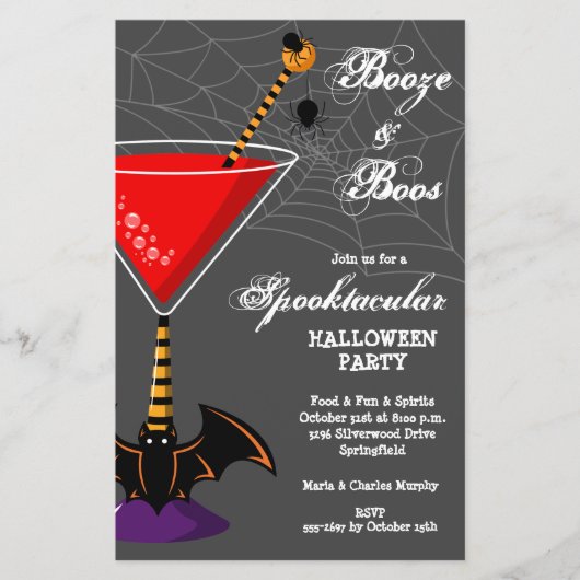 Booze en Boos Martini Budget Halloween Uitnodiging (Voorkant)