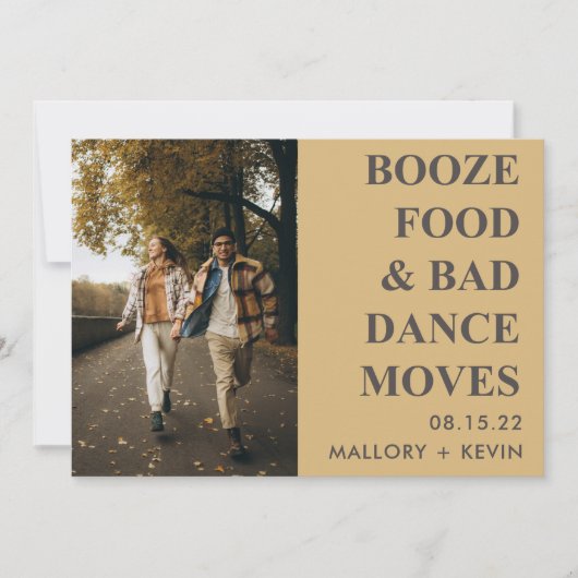 Booze Food Bad Dance Moves Funny Save the Date Kaart (Voorkant)