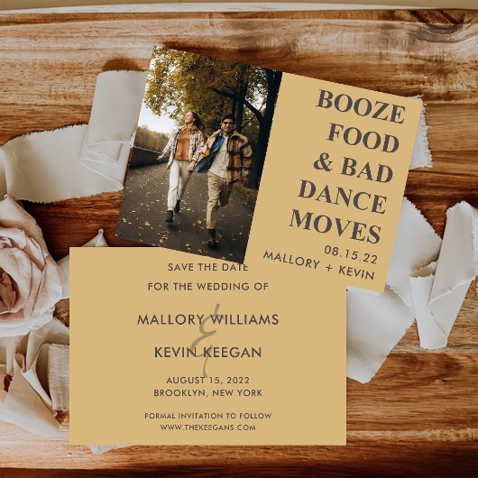 Booze Food Bad Dance Moves Funny Save the Date Kaart
