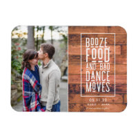 Booze, Food, Bad Dance Moves Rustic Save the Date