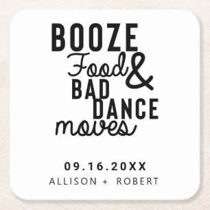 Booze Food & Bad Dance zet trouwdatum Casual Vierkante Kartonnen Onderzetter