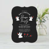 Booze Ghost Black White Halloween Party Invitation (Debout devant)