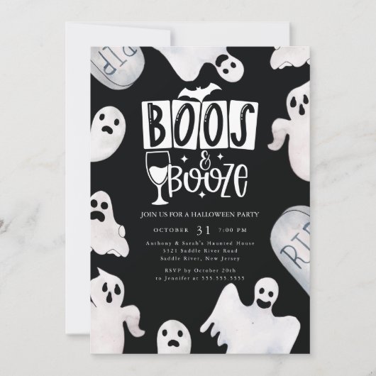 Boozy Ghost Halloween Party Invitation (Devant)