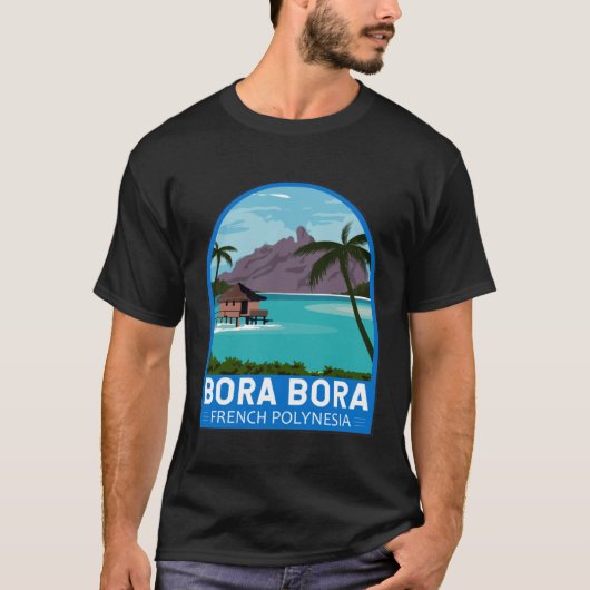 Bora Bora Frans Polynesië Reizen Retro Embleem Vin T-shirt (Voorkant)