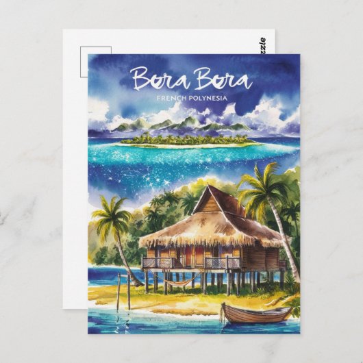 Bora Bora Frans-Polynesië Waterverf schilderij Briefkaart (Voorkant / Achterkant)