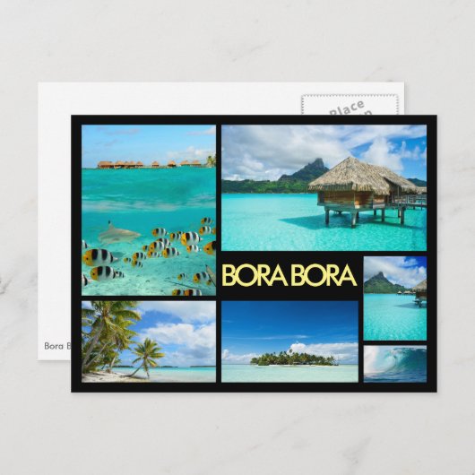 Bora Bora multiple image collage noir carte postal (Devant / Derrière)
