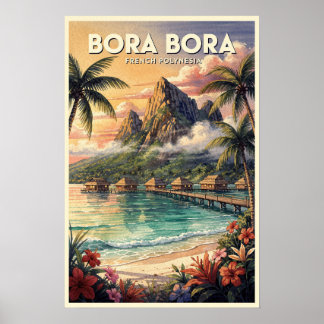 Bora Bora Reis Reizen in Vintage Stijl Poster