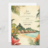 Bora Bora  Waterverf bruiloft Kaart (Voorkant / Achterkant)