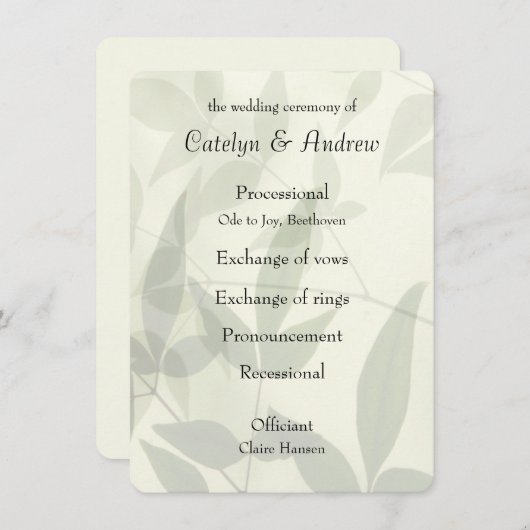 Bord bladeren bruiloft programma (Voorkant / Achterkant)