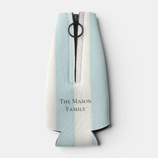 Bord Blauw & Antiek Witte Strepen Monogrammed Flesjeskoeler (Achterkant)