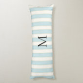 Bord Blauw & Antiek Witte Strepen Monogrammed Lichaamskussen (Achterkant (Verticaal))