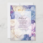 Bord blauw, crème en lavendel bloemenbruiloft kaart (Voorkant)