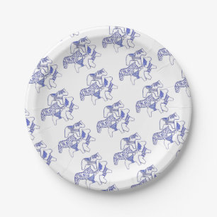 Bord Blauw en wit Dala Horse Paper