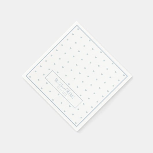 bord blauw kleine hartjes patroon op witte bruilof servet (Hoek)