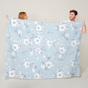 Bord Blauw Landelijke stijl bloemmotief Fleece Deken