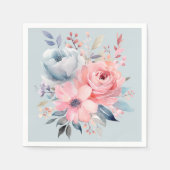 Bord Blauw Roze Pioenenboeket Douche Servet (Voorkant)