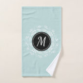 Bord Blauw Wit Bloemenkrans Zwart Monogram Handdoek (Handdoek)