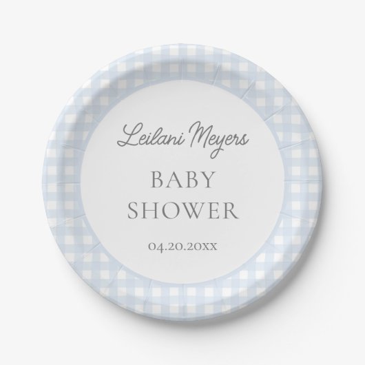 Bord Blue Gingham Classic Boys Baby shower (Voorkant)