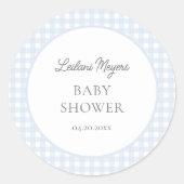 Bord Blue Gingham Classic Boys Baby shower Ronde Sticker (Voorkant)