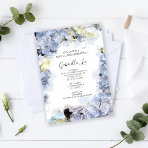 Bord Blue Hydrangea Waterverf Baby shower Kaart