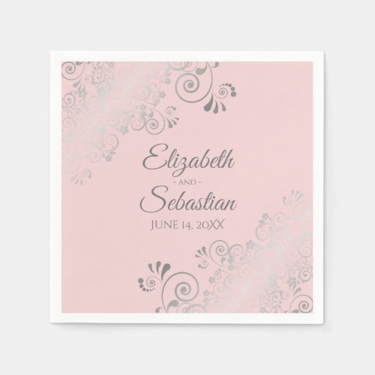 Bord Blush Roze & Zilveren franjes Elegante bruilo Servet (Voorkant)