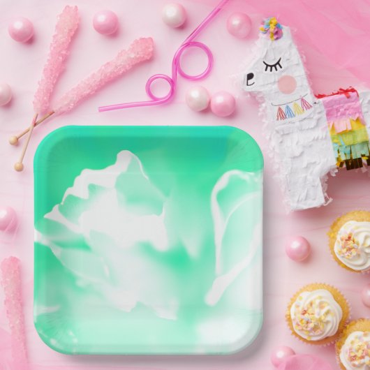 Bord Bright Seafoam Green Flower Print Paper (Feest)