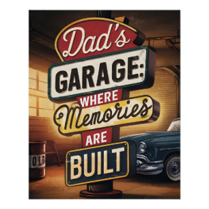 Bord 'Dad's Garage Retro Vintage Automotive' Perfect Poster