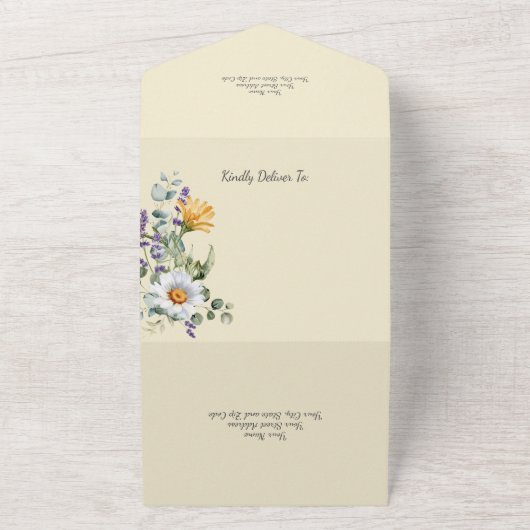 Bord Geel met Wildflower All In One Uitnodiging (Buitenkant)