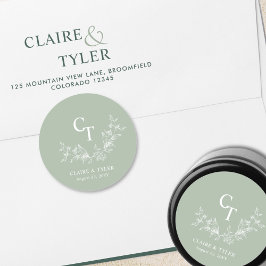 Bord Groen Trouwmonogram Envelop Zegel / gunst