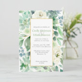 Bord Groene Succulenten & Witte Bloemen Gouden Bru Kaart (Staand voorkant)