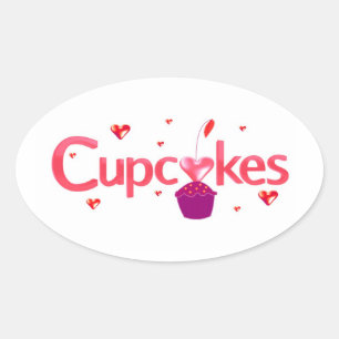 Bord met besuikerde cupcake ovale sticker