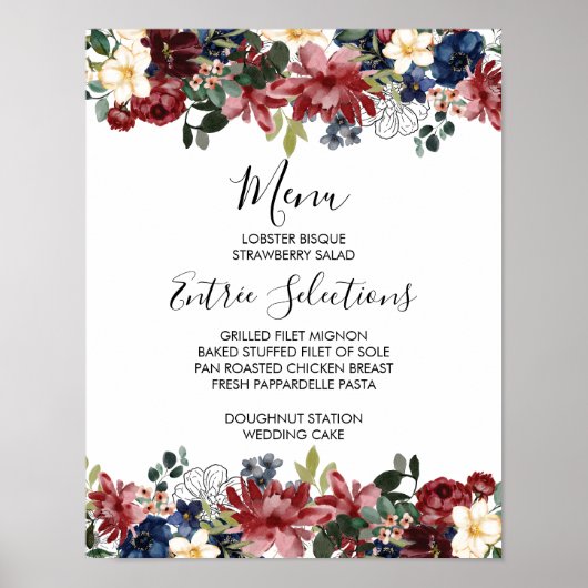 Bord met burgundy marine menu poster (Voorkant)