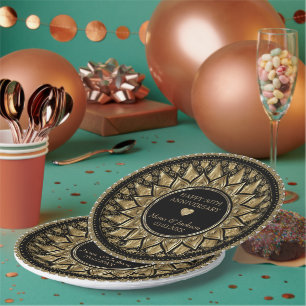 Bord met gouden en zwarte Floral Mandala