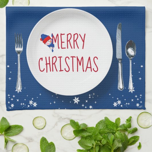 Bord met Kerstmis Snowman Theedoek (Gevouwen)