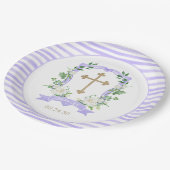 Bord Paars Floral Crest Baptism Paper (Gekanteld)