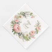 Bord Perzik en Blush Roze Bloemen Bruiloft Servet (Hoek)