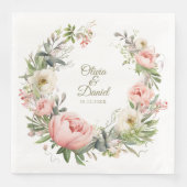 Bord Perzik en Blush Roze Bloemen Bruiloft Servet (Voorkant)