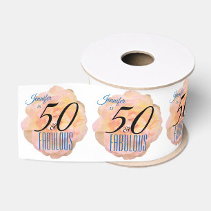 Bord Perzik Roos 50 en Fabulous Birthday Grosgrain Lint