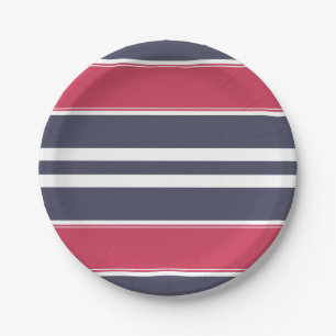 Bord Preppy Red, White en Blue Stripe Paper
