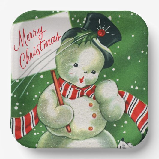 bord retro sneeuwman kerstfeest (Voorkant)