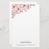 Bord Roze Bloemen Naam Monogram Website Briefpapier (Voorkant / Achterkant)