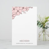 Bord Roze Bloemen Naam Monogram Website Briefpapier (Staand voorkant)