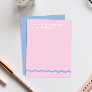 Bord Roze en Frans Blauw Wavy Lijst Persoonlijk Bedankkaart