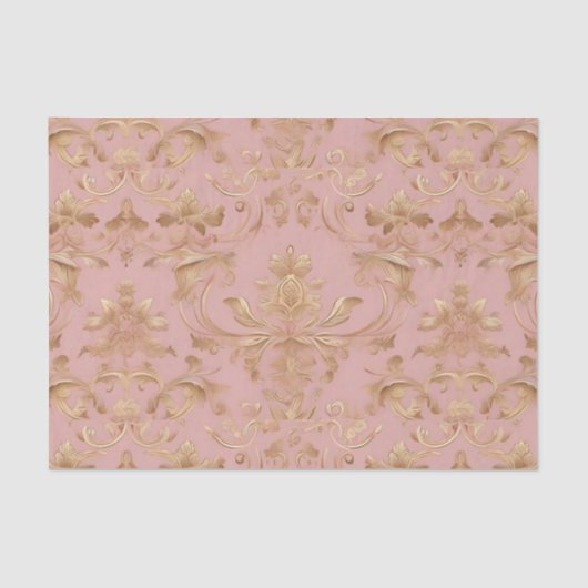 Bord Roze en Metalic Goud Damask Decoupage Tissuepapier (Voorkant)