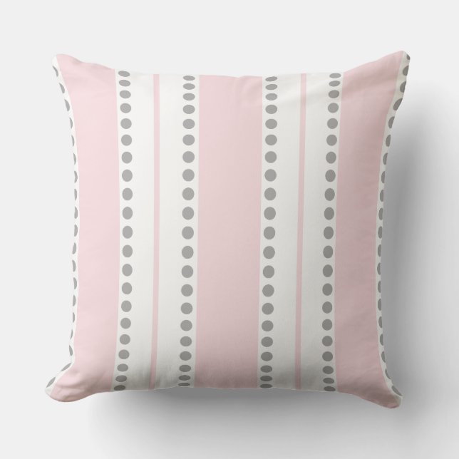 Bord Roze Lichtgrijs Witte Polka Dots Strepen | Kussen (Voorkant)