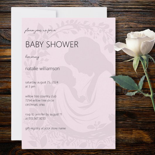 Bord Roze Moeder & Kind Silhouet Baby shower Kaart