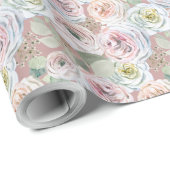 Bord roze perzik waterverf rozen Blush rol van Cadeaupapier (Rol Hoek)