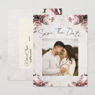 Bord Roze Pioenbloemen  Save the Date Aankondigingskaart